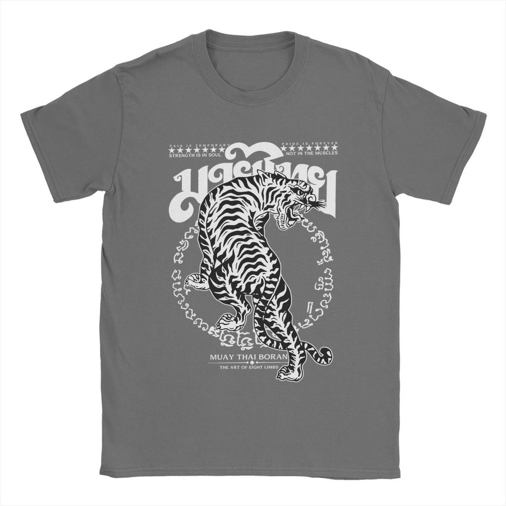 Męskie Koszulki Muay Thai Sak Yant Tygrys Unikalna 100% Bawełna Krótki Rękaw Koszulki Bokser Odzież Lato