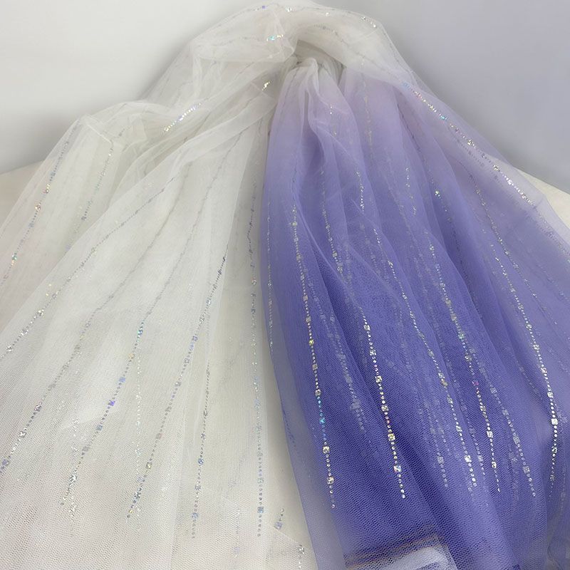 Gradient Rainbow Tulle Fabric Star Sequin By The Meter for Dress Hanfu Wedding Package DIY Sewing Cloth Soft Thin Draping Blue