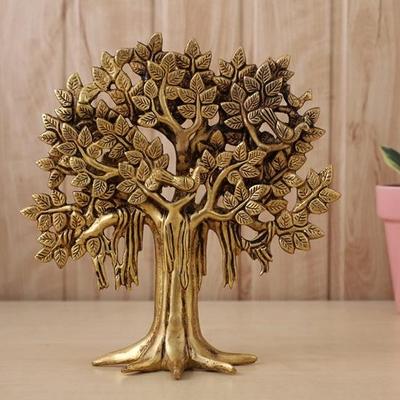 Brass Kalpavriksha Tree Showpiece Birds Sitting On Branch Table Decor Handicraft Decoration Vaastu Fengshui Gift with Antique Polish