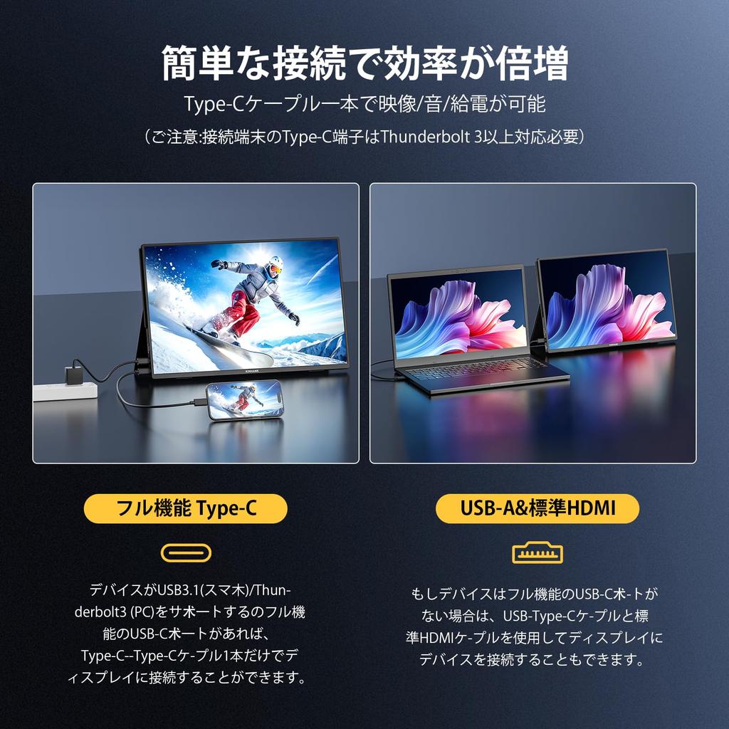 Kinhank Mobile Monitor Inch Gaming Portable Display 144Hz IPS LCD Panel Thin and Lightweight VESA Protective Cover USB Standard HDMI Compatible with