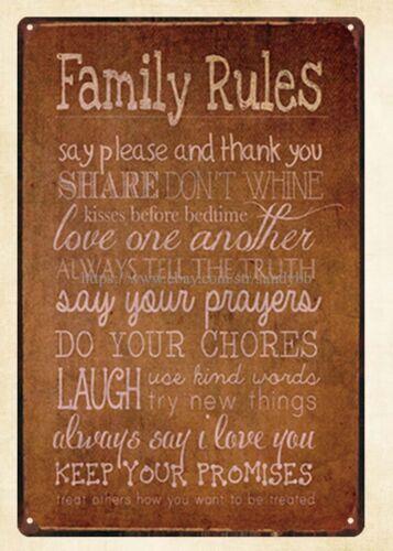 

Family Rules metal tin sign indoor outdoor wall art for living roomAluminum 20x30cm（7.8x11.8inch）