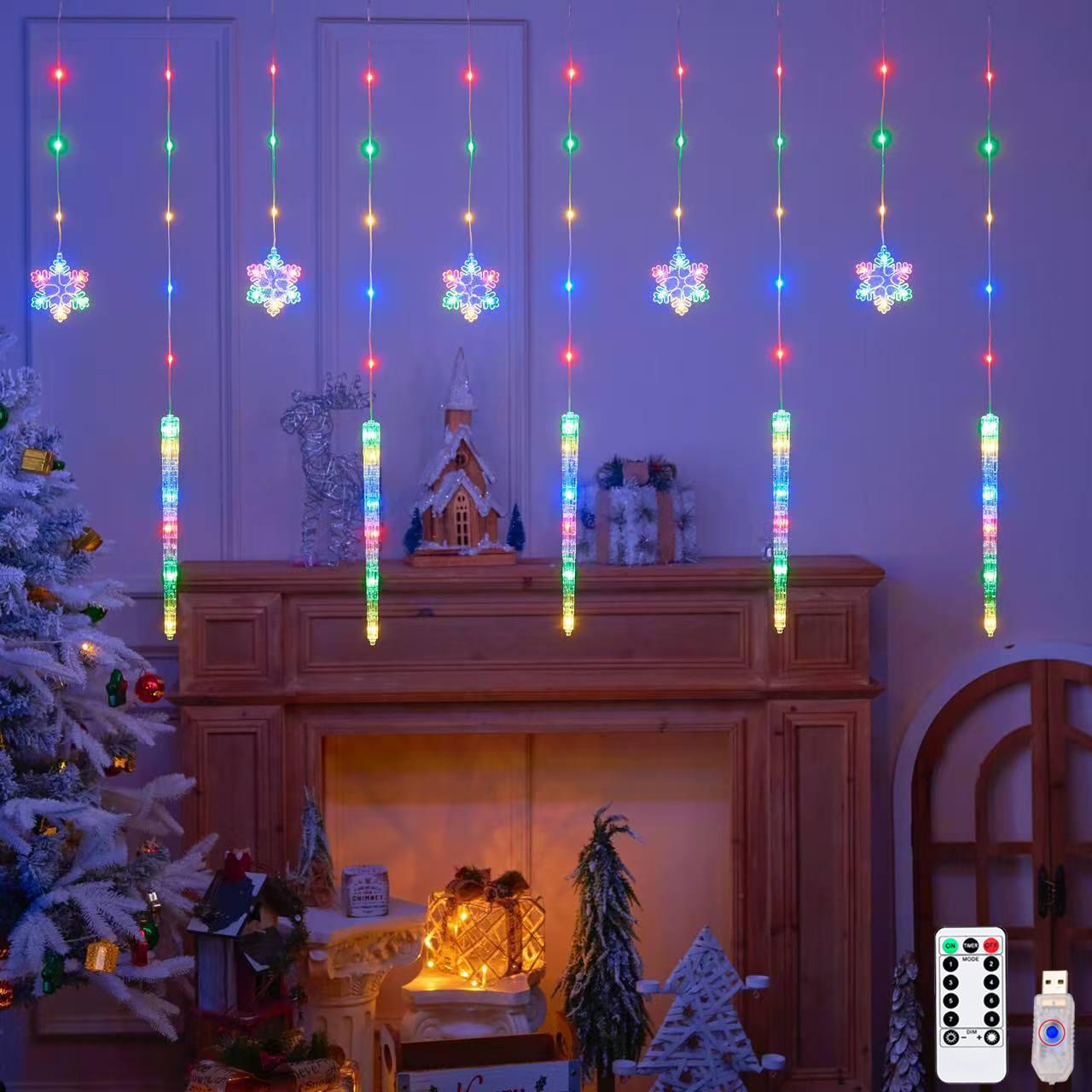 

Usb Powered Christmas Window Light Indoor Snowflake Ice Pick Curtain Fairy String Lights for Xmas Noel Bedroom Holiday Home Lamp різнокольоровий