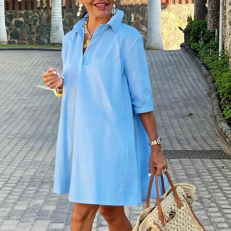 Moda Europea e Americana Amazon Quotidiano Urbano Ampio Bianco Mezza Manica A-line Vestito Camicia