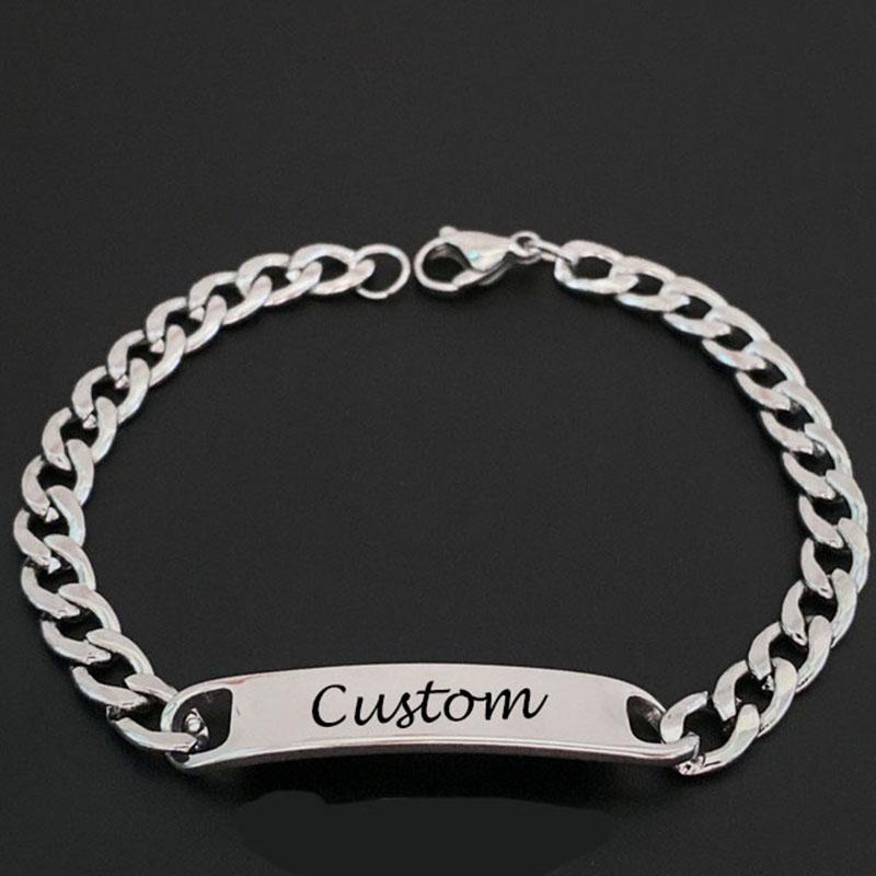 Words Bar Chain Bracelet For Men Women Stainless Steel Adjustable Engraving Bangle Party Jewelry Gift