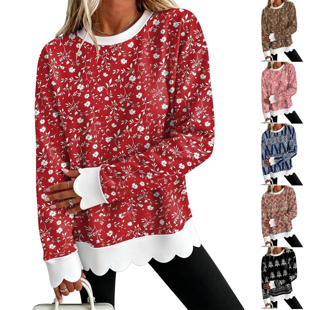 Women's Casual Printed Long Sleeve Top for Fall and Winter, Comfortable Everyday Wear