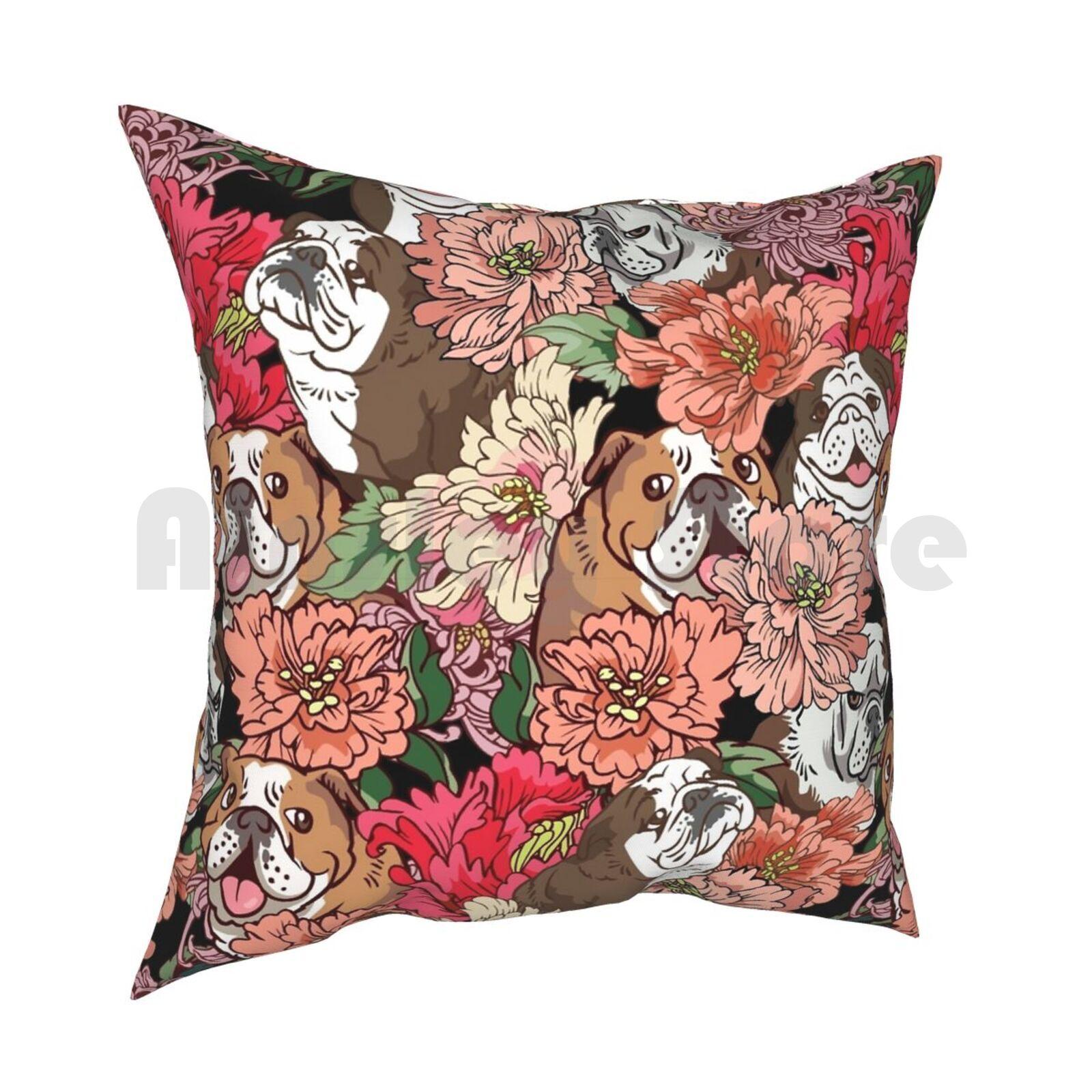 Because English Bulldog Pillow Case Printed Home Soft Throw Pillow English Bulldog Bulldog Flower 30cmx30cm