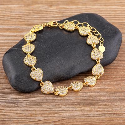 

Nidin New Arrival Creative Design Luxury Gold Color Chain Bracelets Love Heart Bangle for Women Wedding Gift Jewelry Wholesale