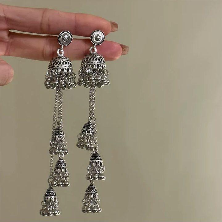 Retro Ethnic Bell Tassel Earrings: Exquisite, Fashionable Dangle Design with Light Luxury Appeal.