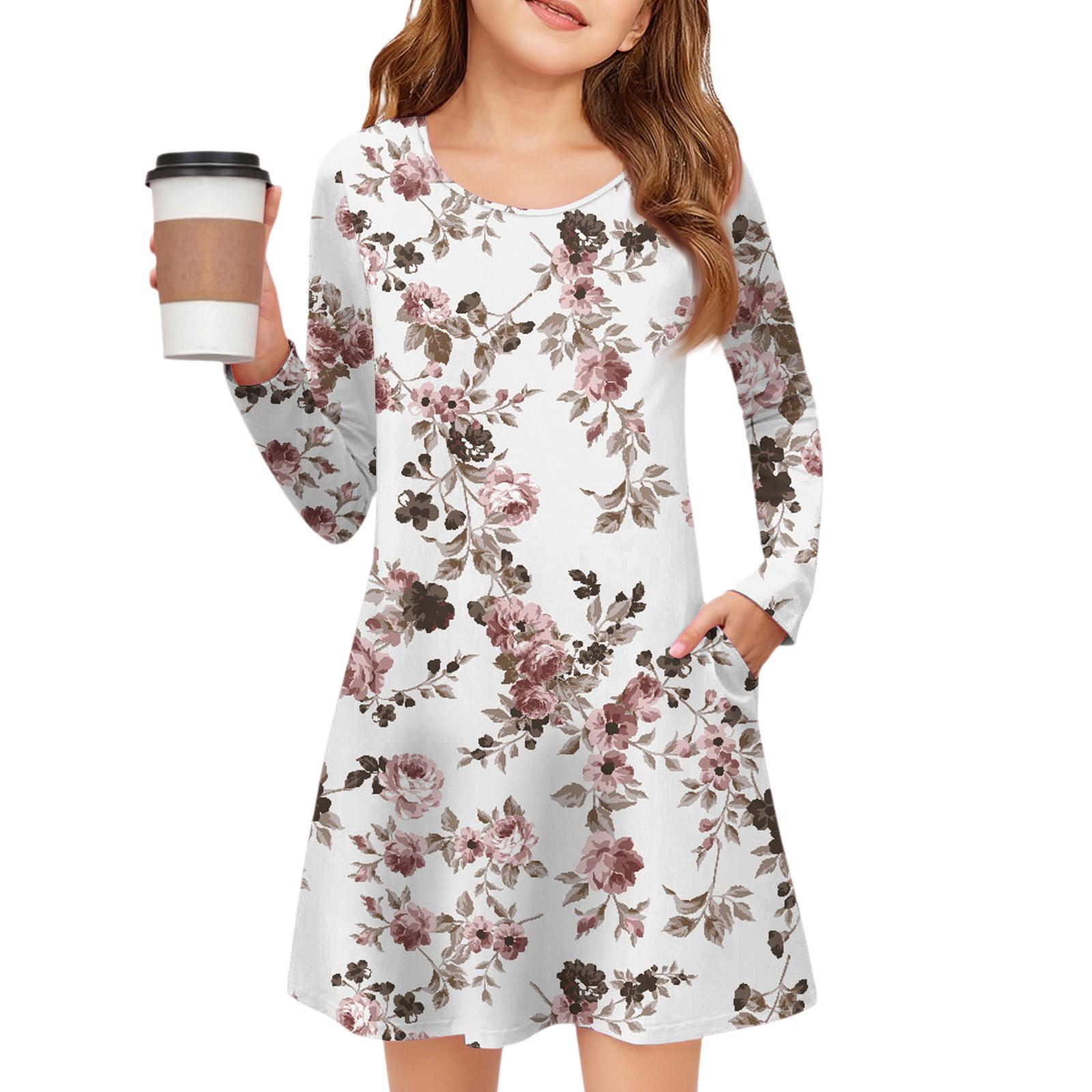 

Платье с длинным рукавом для девочек - Платье с цветными карманами 140 белый