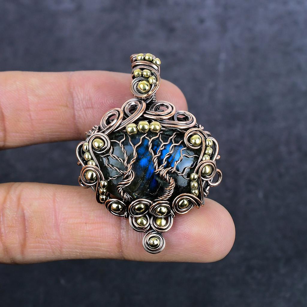 Natural Labradorite Gemstone Copper Wire Wrap Jewelry Pendant 2.05" Y0A58