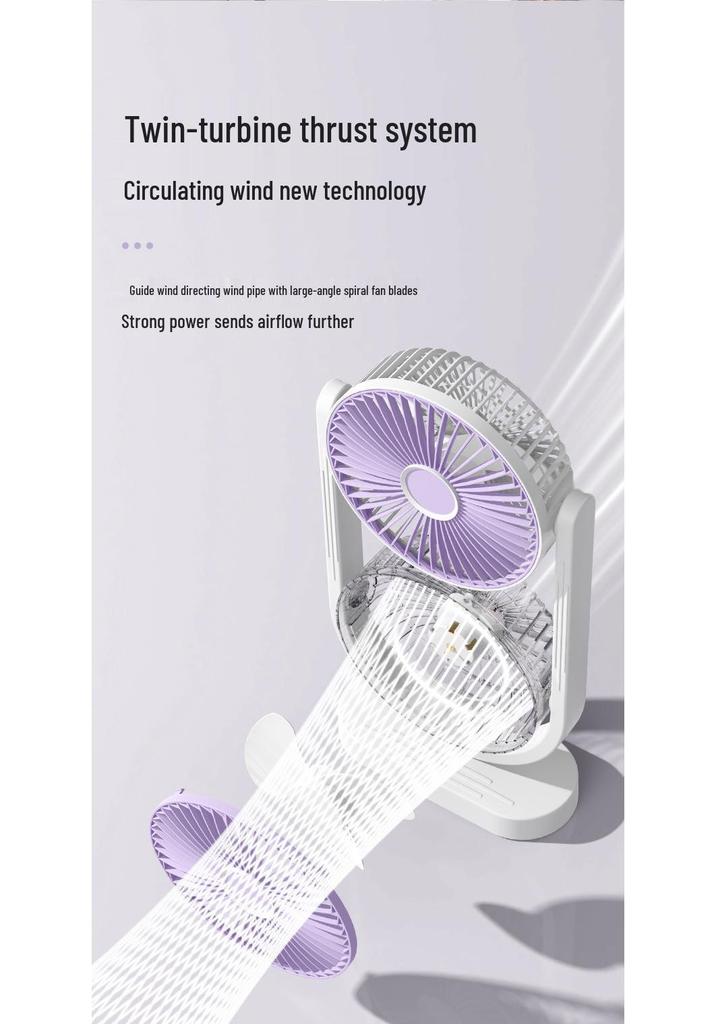 Dual-Head USB Rechargeable Desktop & Floor Fan with 360° Rotation for Outdoors and Camping
