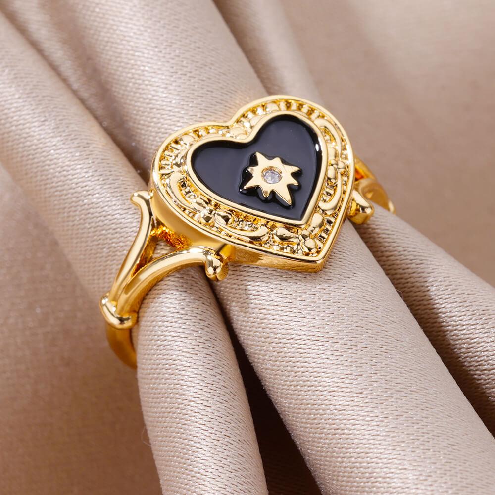 Zircon Heart Rings For Women Stainless Steel Gold Color Aesthetic Couple Ring  Trend Wedding Jewelry Gift For Friend