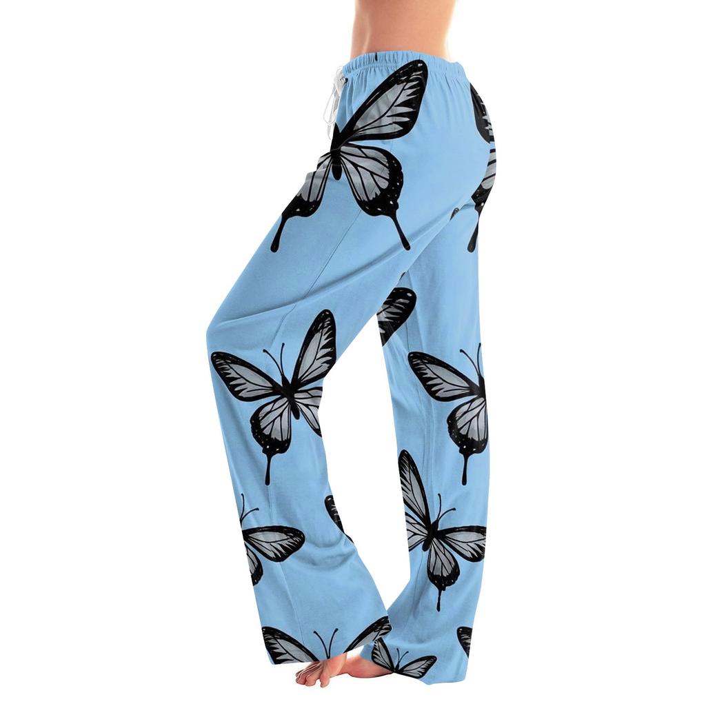 Womens Pajama Pants Sleepwear Casual Drawstring Elastic Waist Pants Comfy Straight Yoga Loose Trousers