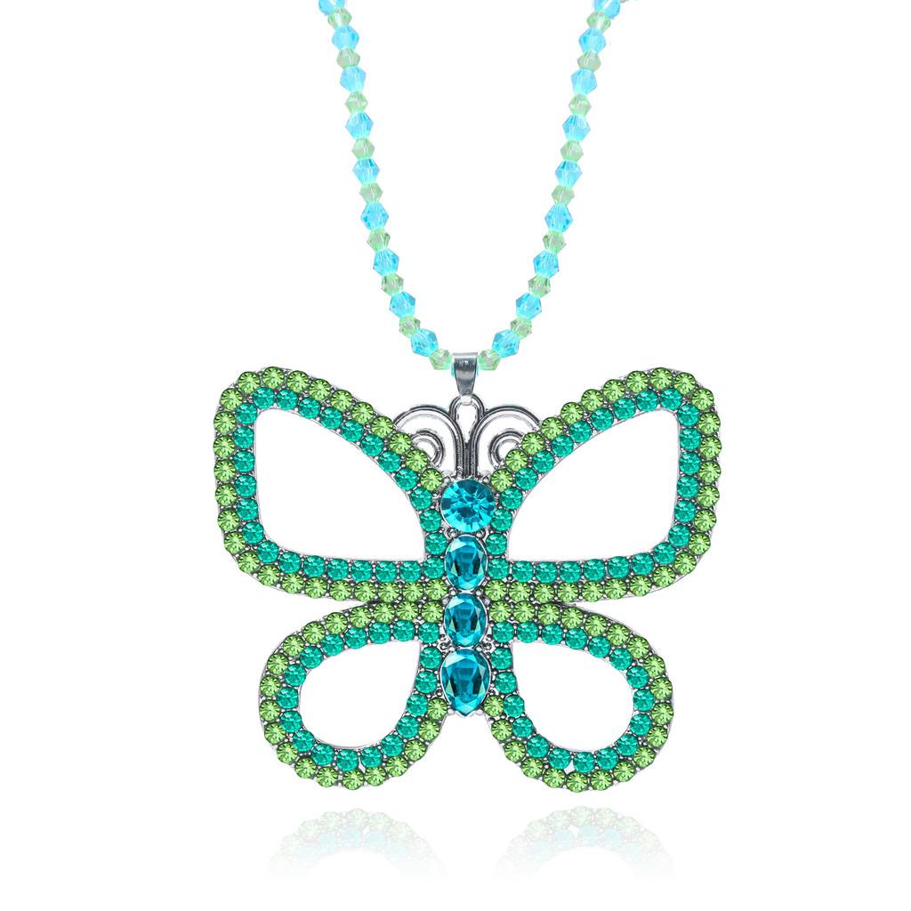 Sweet Diamond Imitation Decorated Butterfly Shaped Hollow Design Necklace