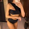 Asymmetrische Eine Schulter Hohe Taille Bikini Set Weibliche Schwarz Badeanzug Frauen Split Bademode Zwei-stück Bademode