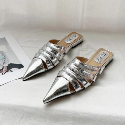 Fashion Pointed Toe Women Mules Slippers Black Gold Silver White Casual Outside Flat Slippers Hollow Dress Shoes Summer Slip On Slides
