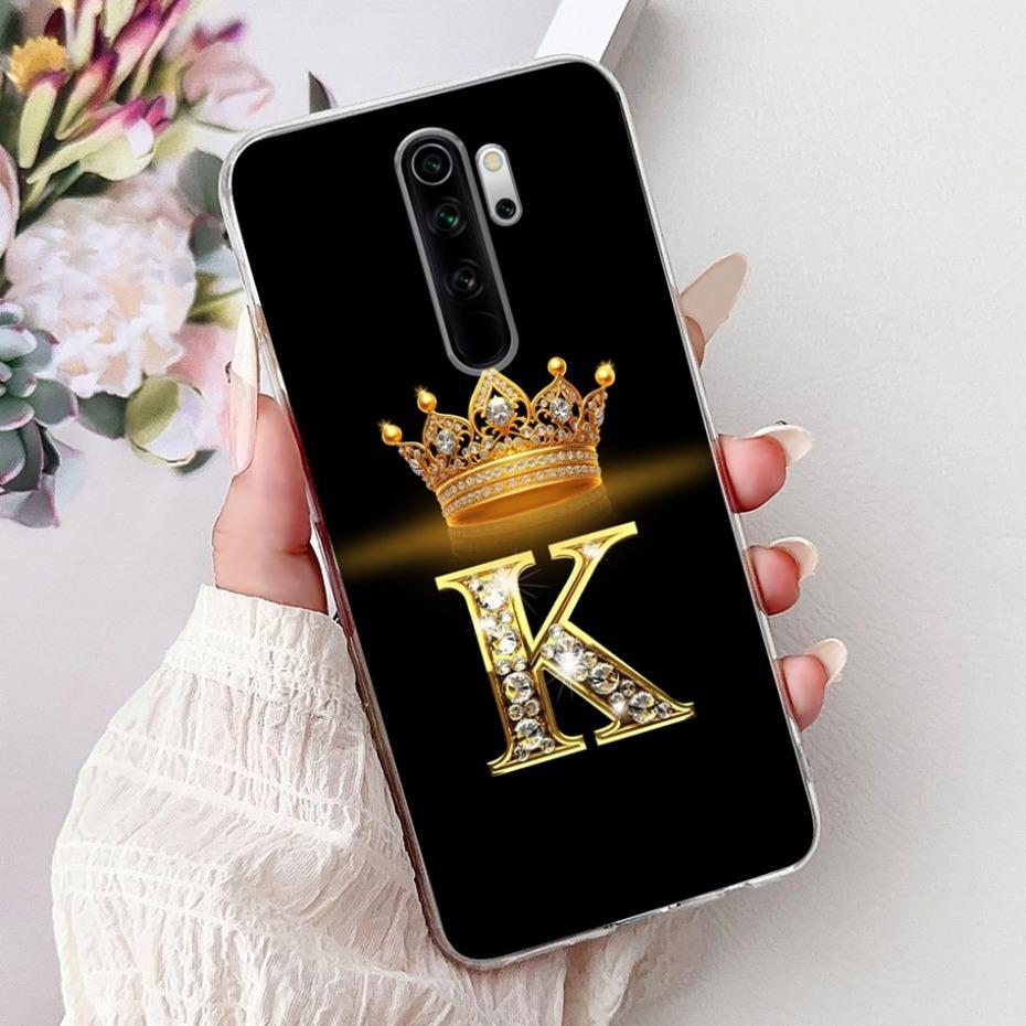 Fashion Crown Initial Letter Case For Xiaomi Redmi Note 8 Pro Note8 8T Soft Silicone TPU Cover For Redmi Note 8 8Pro Phone Cases