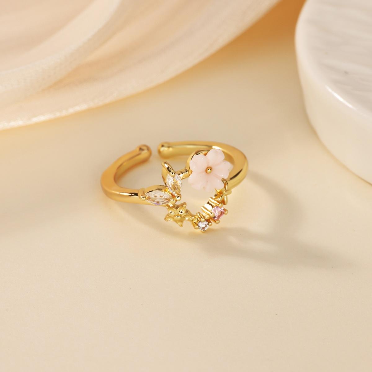 

Unique Small Flower Stainless Steel Women s Ring Gold Color Anti Fading Cubic Zirconia Ring Wedding Jewelry Vacation Accessories Adjustable