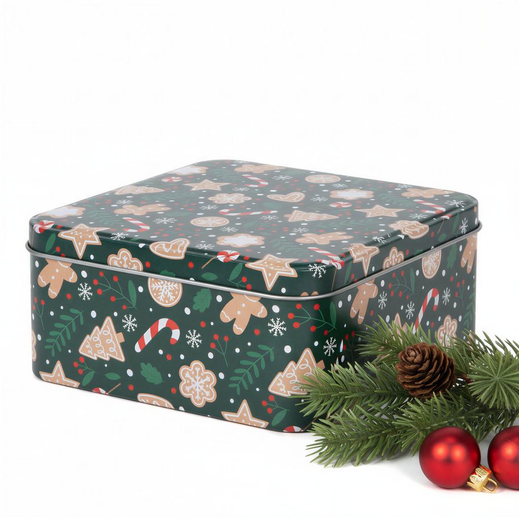 Christmas Tin Box For Cookies, Gingerbread, Sweets, Rods 15X15X7 Cm