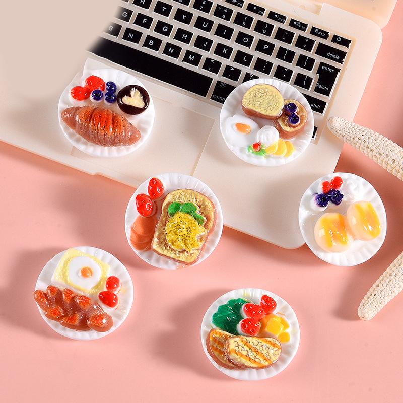 6Pcs/Set Doll House Scene Ornaments Diy Miniature Landscape Fairy Garden Decors Accessories Dollhouse Mini Dim Sum Platter