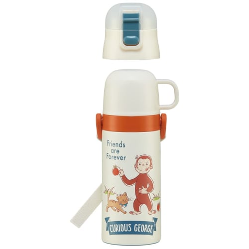 Skater 2WAY Straw with Cup Stainless Steel Kids Water Bottle 350ml Curious George Boys SKCP3-A