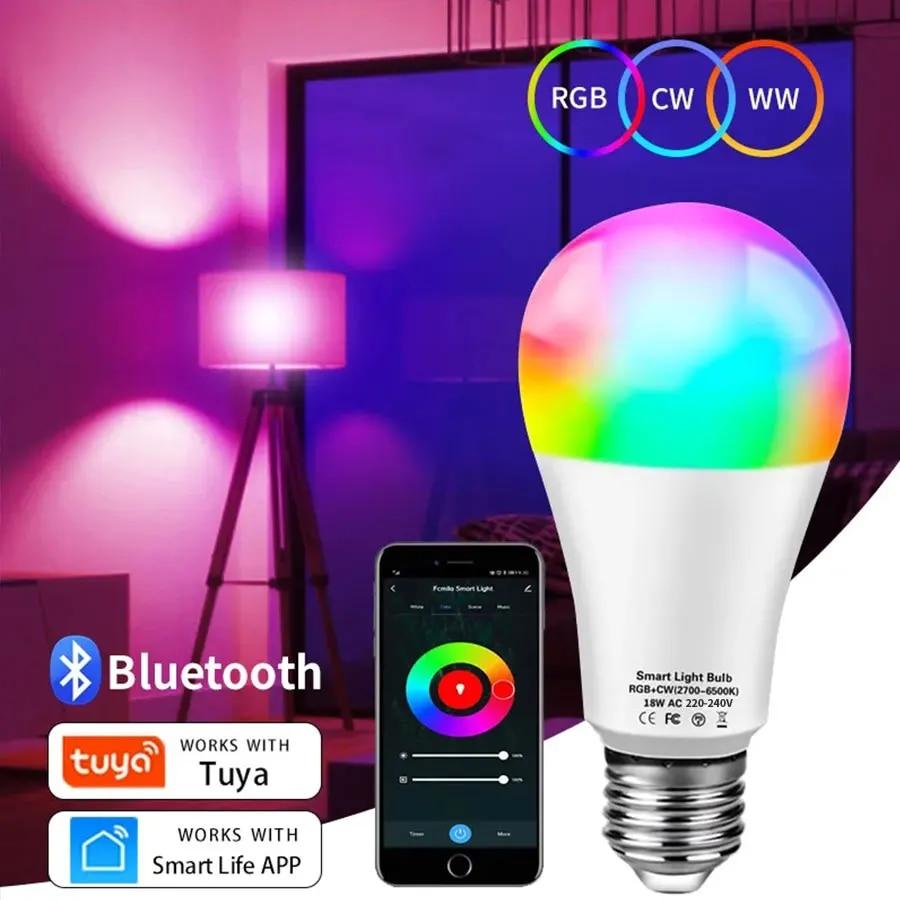 E27 220V Tuya Smart Bluetooth LED Bulb 12W 15W 18W RGB Lamp Smart Life APP Control Timer Function Dimmable Lampada Room Decor