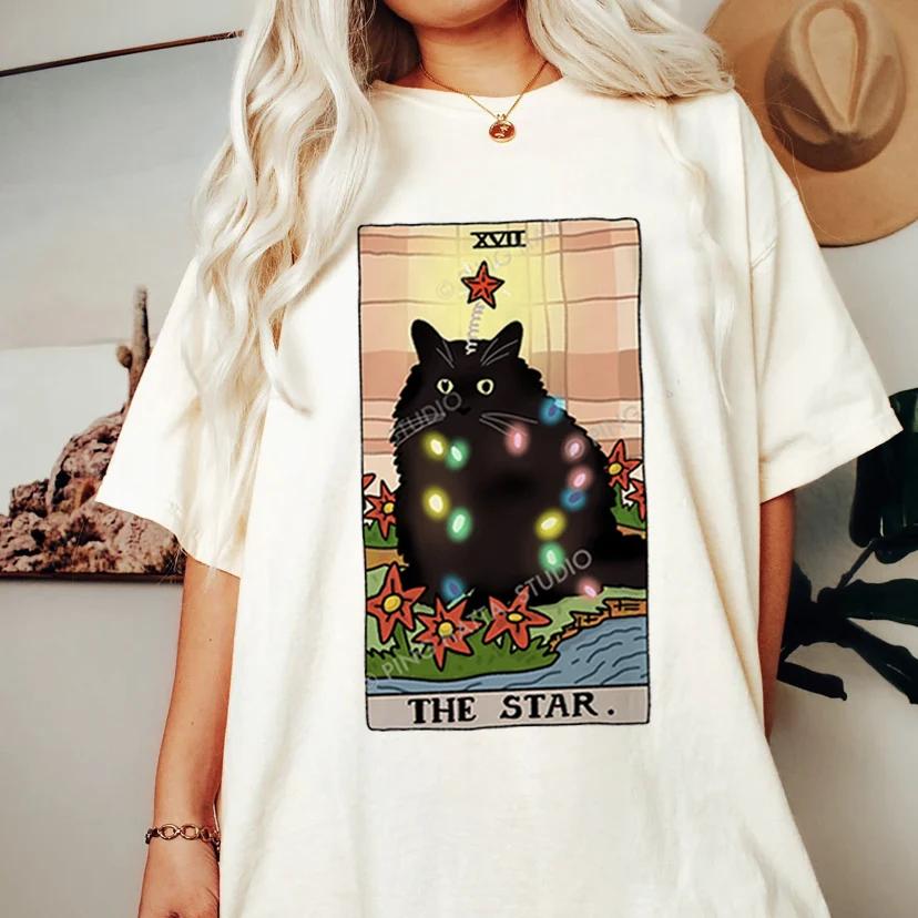Fashion Tarot Cat Kawaii Womens Tshirt Womens Tshirt Cartoon Cute Pattern Tshirt Short Sleeve T Shirt Womens Plus Size S