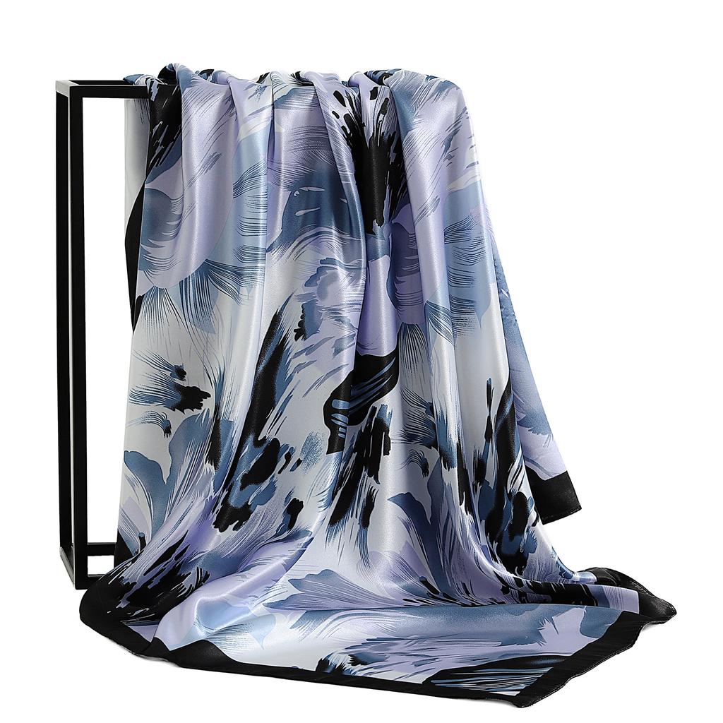 Nový 90*90cm Čtvercový šátek s vintage květinami Dámský hedvábný šál Nákrčník Dámský Potisk Čelenka Pokrývky hlavy Foulard Hidžáb Gumičky do vlasů