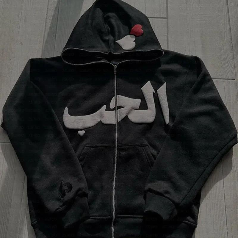 2025 new European and American love printing long zipper hoodie jacket Y2k gothic versatile style top S