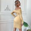 Women's Off-shoulder Long-sleeve Dress, Knit Tie, Waist-cinching, European and American Style Slimming Pencil Short Skirt