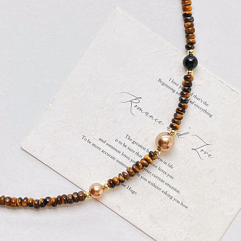 Autumn And Winter Maillard Retro Style High Quality Natural Tiger'S Eye Stone Collarbone Chain Necklace Women