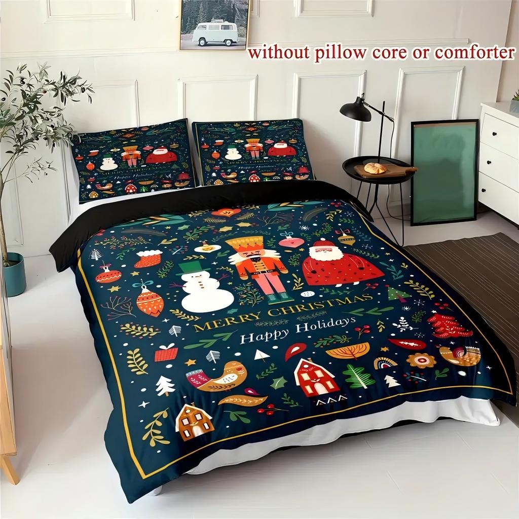 Snowman Santa Claus Christmas Tree 3D Printed Duvet Cover Christmas Style Bedding Set Soft Comfortable Quilt Cover Pillowcases