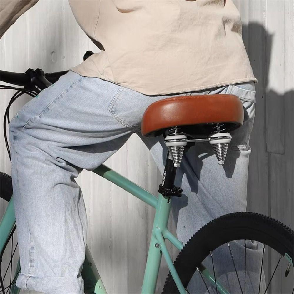 MTB Spring Bicycle Seat Cushion Leather Retro Mountain Bike Seat Bicycle Saddle  Replacement