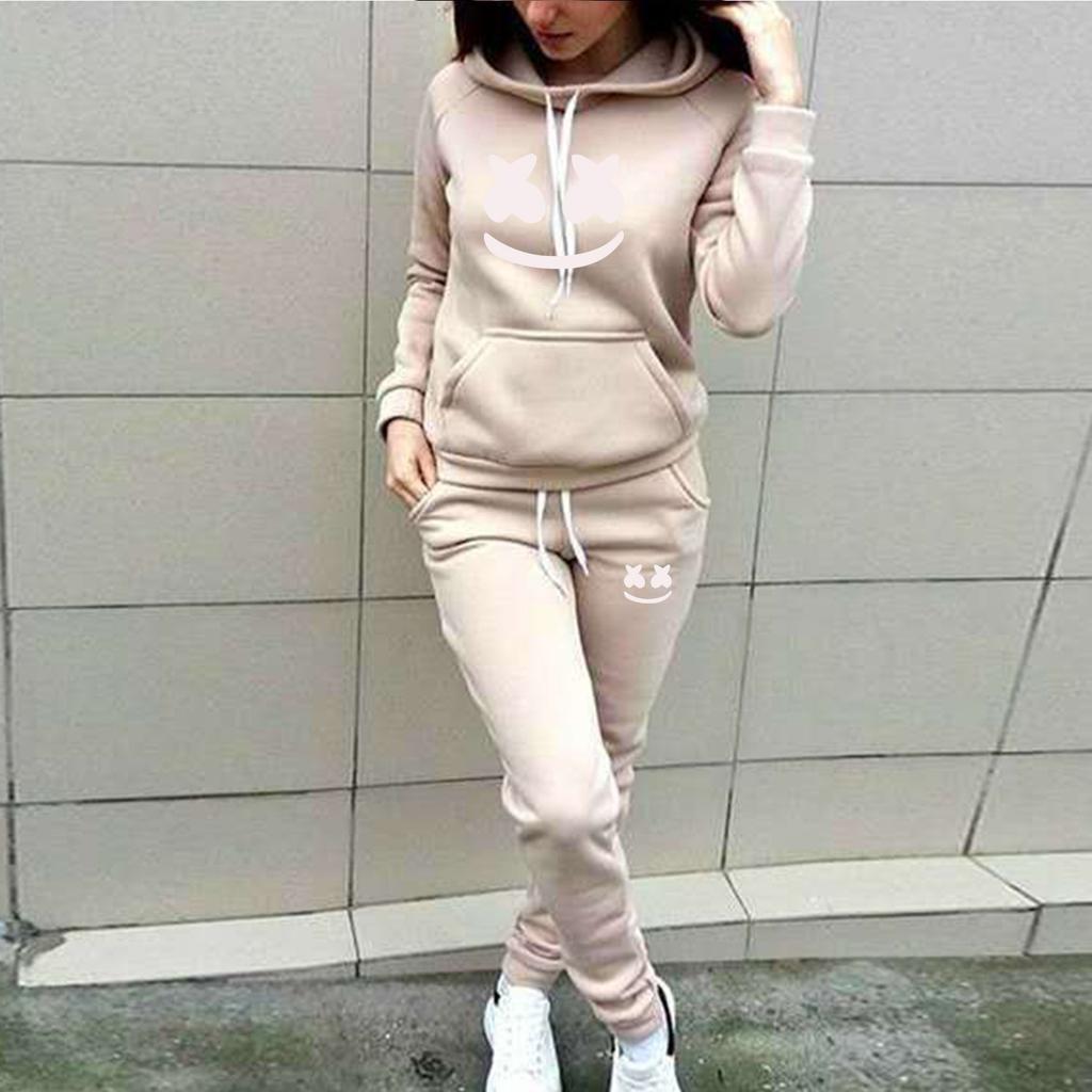 New Autumn and Winter European and American New Sports and Leisure Printing Pullover Hooded Sweater Sweatpants Set Sweater Plus Trousers