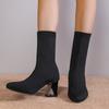 Stretch Boots Autumn New Pointed Toe Stretch Mesh Breathable Cover Foot Non-Slip Wear-Resistant Block Heel Shorthole Boots