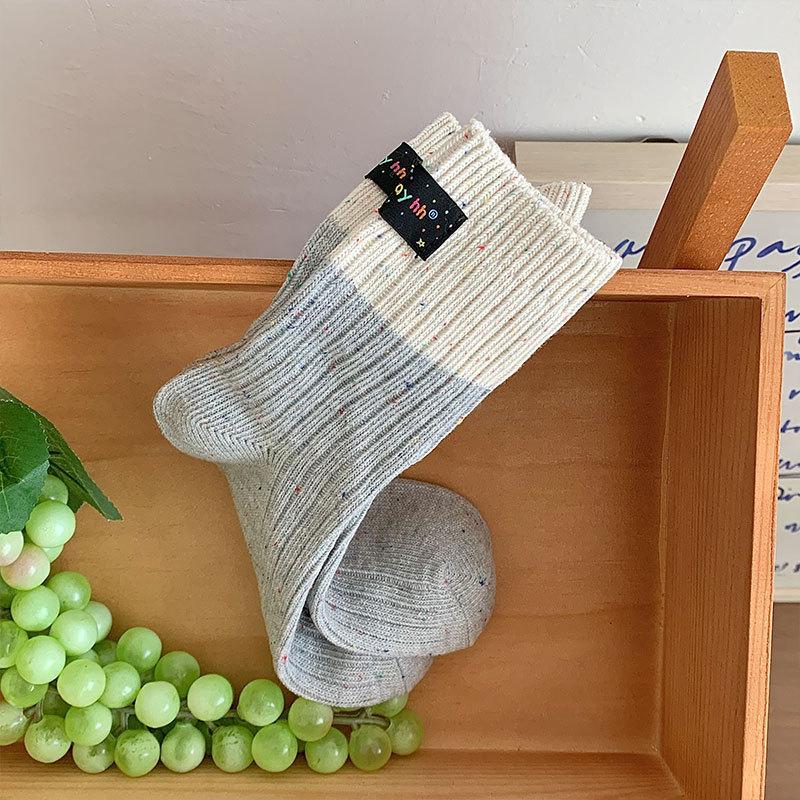 Socks Women'S New Trendy Socks Idea Thick Thread Splicing Cloth Label Cotton Socks Mid-Length Piles