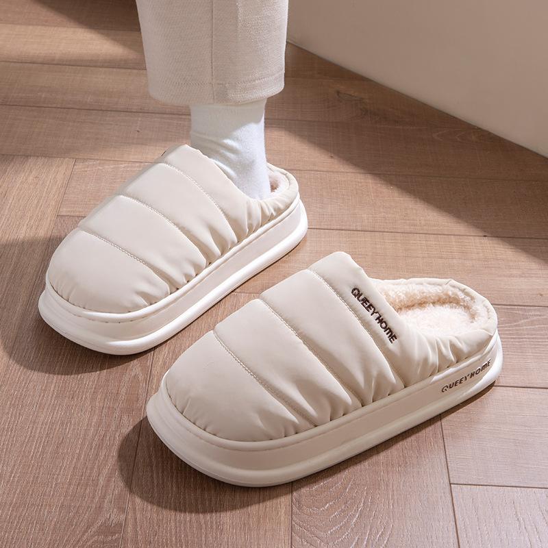 

Водонепроницаемые хлопковые тапочки мужские зимние теплые домашние комнатные с толстой подошвой плюшевые теплые нескользящие хлопковые тапочки женские 40-41 слоновая кость