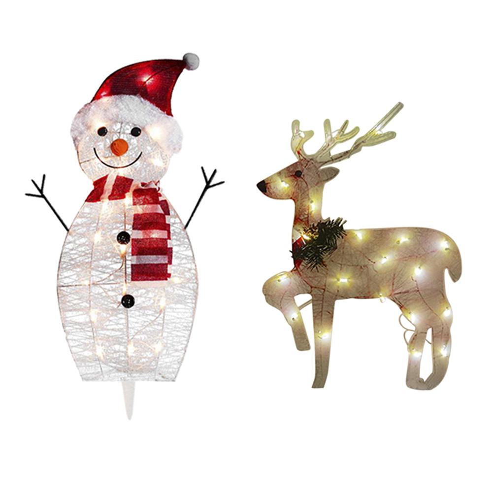 Christmas LED Illuminated Snowman Decoration Acrylic Light Up Elk Decoration Lighted Snowman Yard Sign for Courtyard Decoration