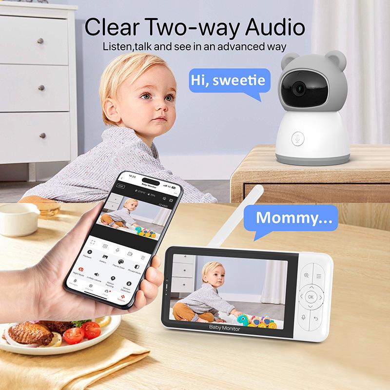HD 5-Inch Wireless Baby Monitor with WiFi, Two-Way Talk, Night Vision, and Tuya Remote Monitoring