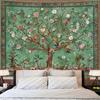Tapeçaria Árvore da Vida Boho, Tapeçarias com Padrão de Flores Folhas Pássaros Planta Animal Vintage, Pendente de Parede Estética Indiana Bohemian Retrô Verde