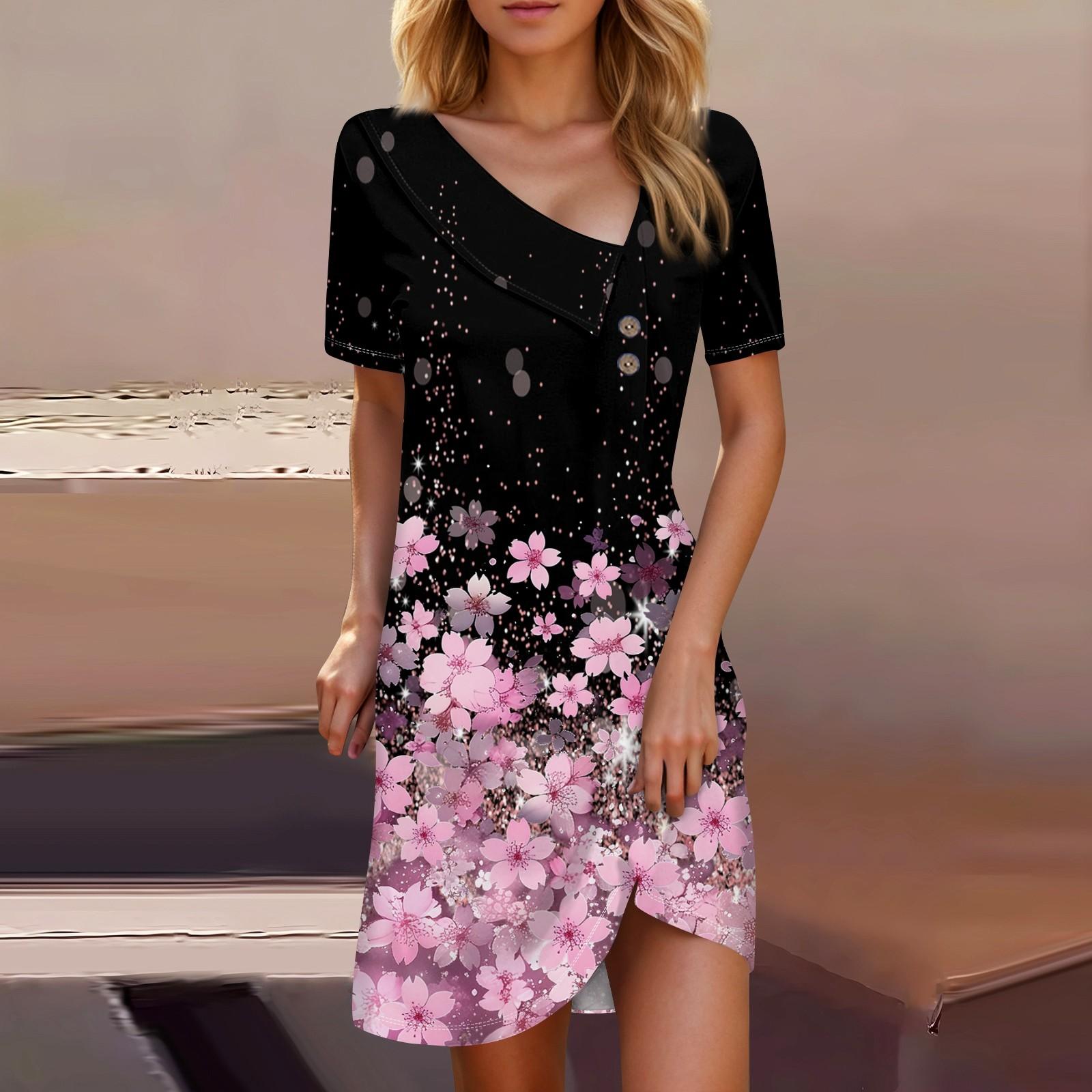 

Женские летние повседневные платья на пуговицах с короткими рукавами и принтом M светло-розовый