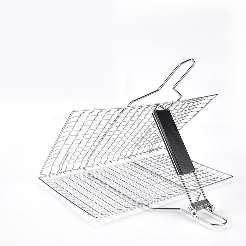 Grilling Basket Folding Portable Outdoor Camping Stainless Steel BBQ Rack with Removable Handle Barbecue Griller Cooking Tool