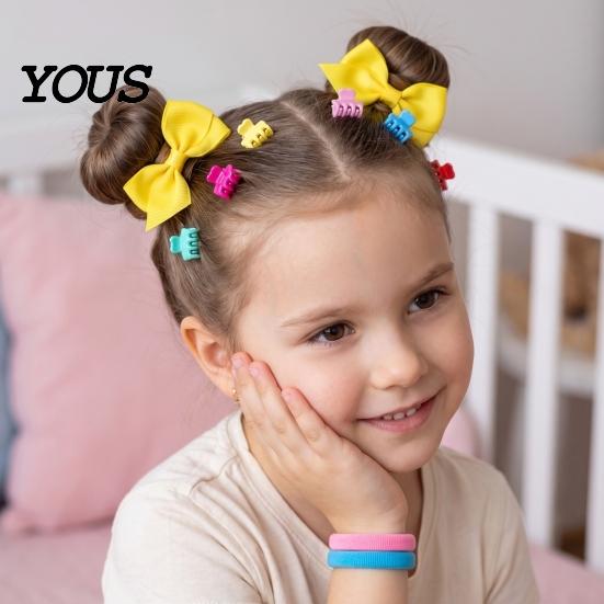 Elastic Fabric Hair Ties Colorful Bands Clips Mini Claw Rubber Versatile Kit with Box for Girls Teens Children, Accessories Daily Styling Everyday