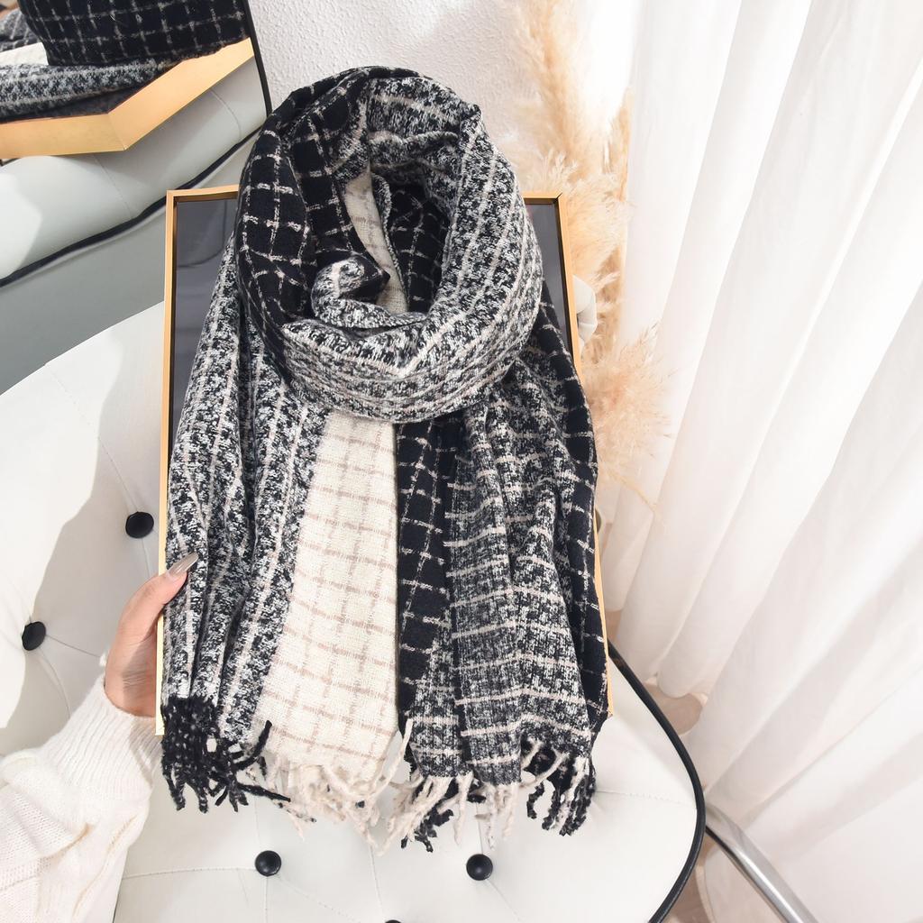 Winter retro imitation cashmere color matching scarf atmosphere warm shawl lazy style student travel scarf woman