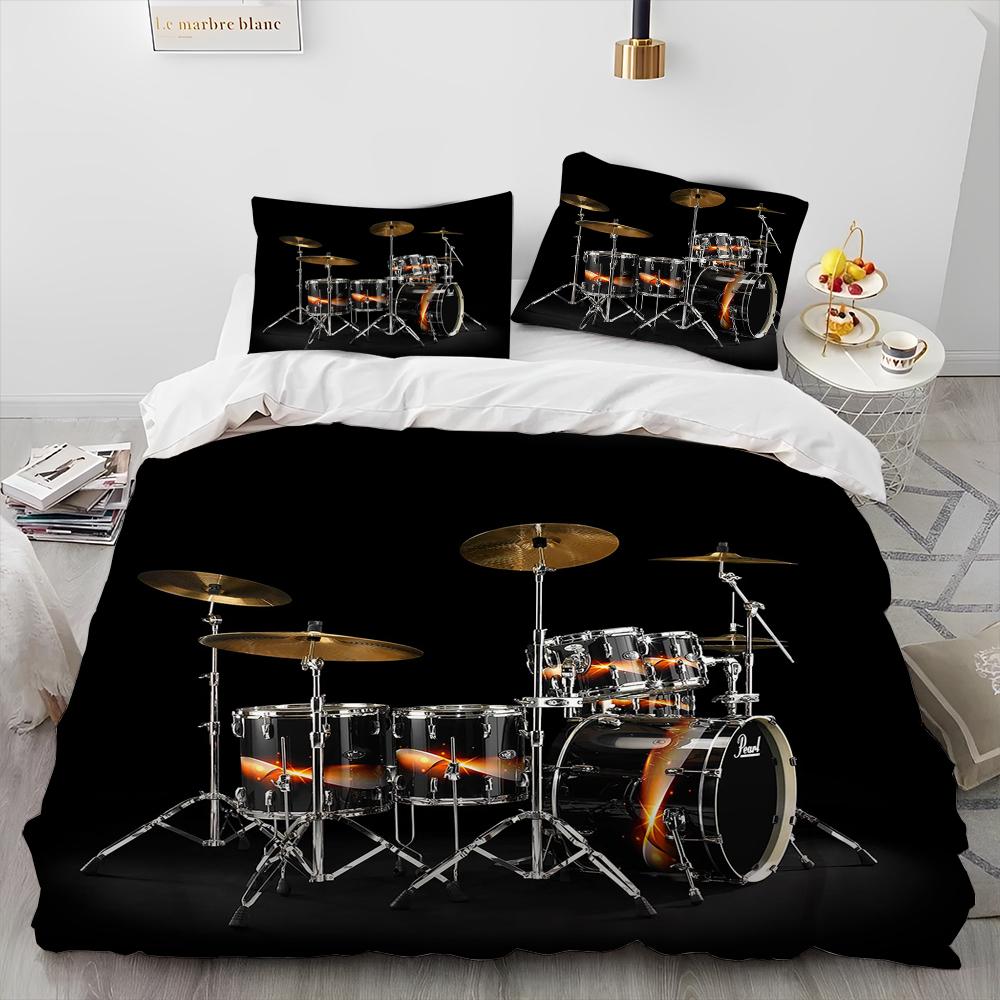 3D Drum Kit Music Instruments Comforter Bedding Set,Duvet Cover Bed Set Quilt Cover Pillowcase,King Queen Size Bedding Set Gift
