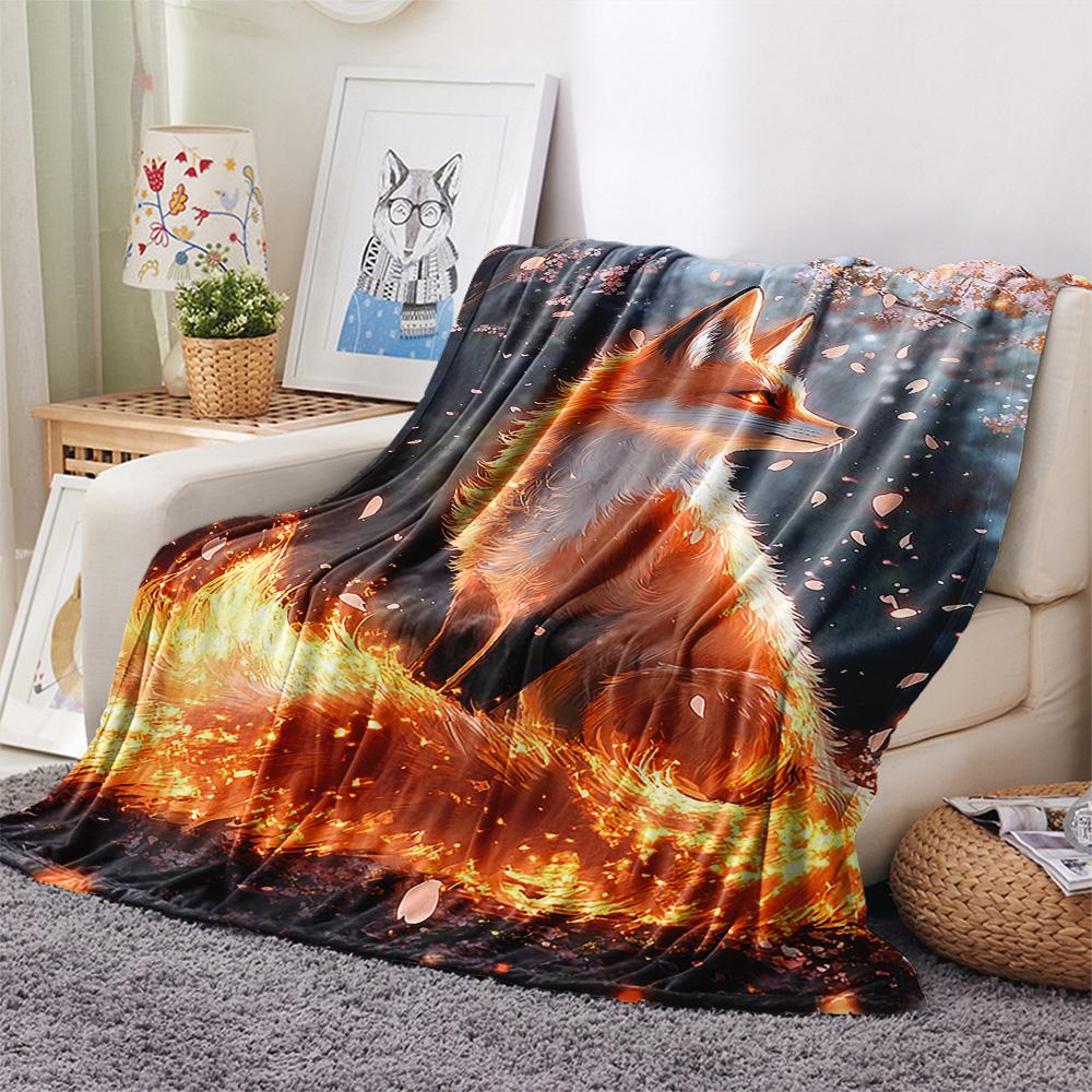 Fox Print Flannel Blanket, High quality Comfortable for All Seasons, Home Decor, Warmth and Comfort, Perfect for Christmas Gifts