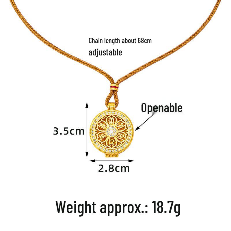 Women's Trendy Gold Sand Compass Pendant Necklace with Diamond-Inlaid Eight Treasures and God of Wealth Design