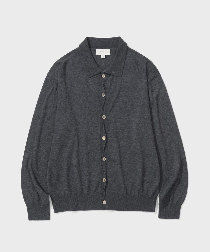 Shirter High Collar Twist Button Cardigan (M/Grey)