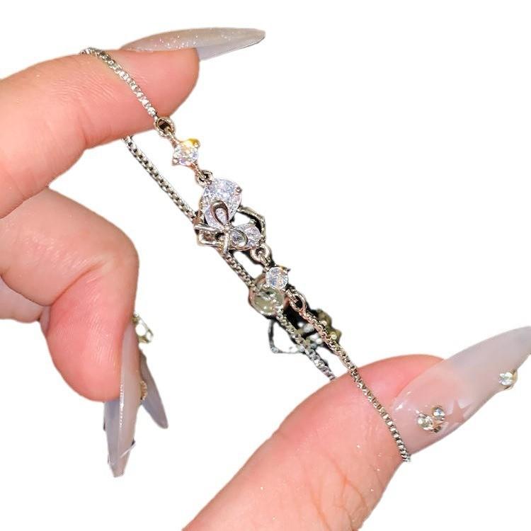 Simple Zircon Heart Butterfly Bow Bracelet With Adjustable Fit For Women