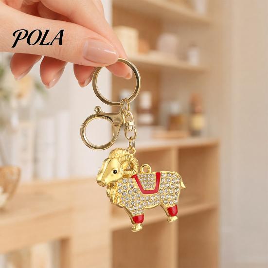 Durable Metal Keychain Zodiac with Rhinestones, Sheep Design Bag Pendant, Chinese New Year Lucky Key Charm Charm, Feng Shui Ornament for Car